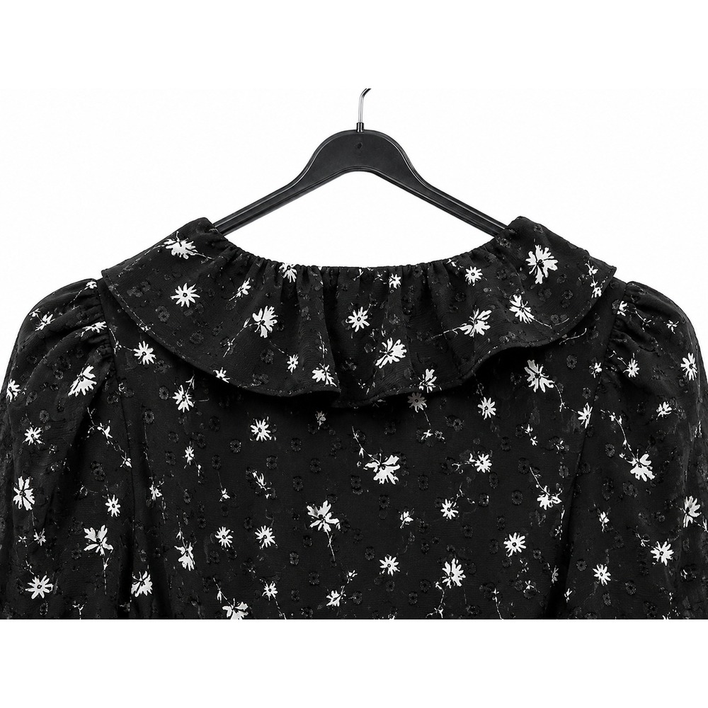 Spring + Mercer Black Floral Swiss Dot Ruffle Wrap Mini Dress XS NWT - Picture 8 of 10